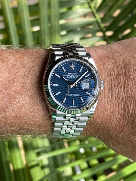 rolex datejust 36mm on wrist.